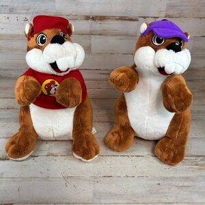 Lot Of 2 Buc-ees Gas Station Store Beaver Stuffed Animal Plush Purple Hat 2023